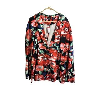 simply Emma womens blazer size 3X XXXL plus floral button long sleeve
